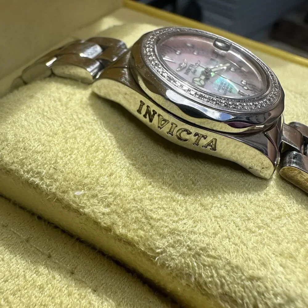 Invicta Women 2556 Swiss Diamond Bezel Pink Stainless Water Resist Pro 330ft Box
